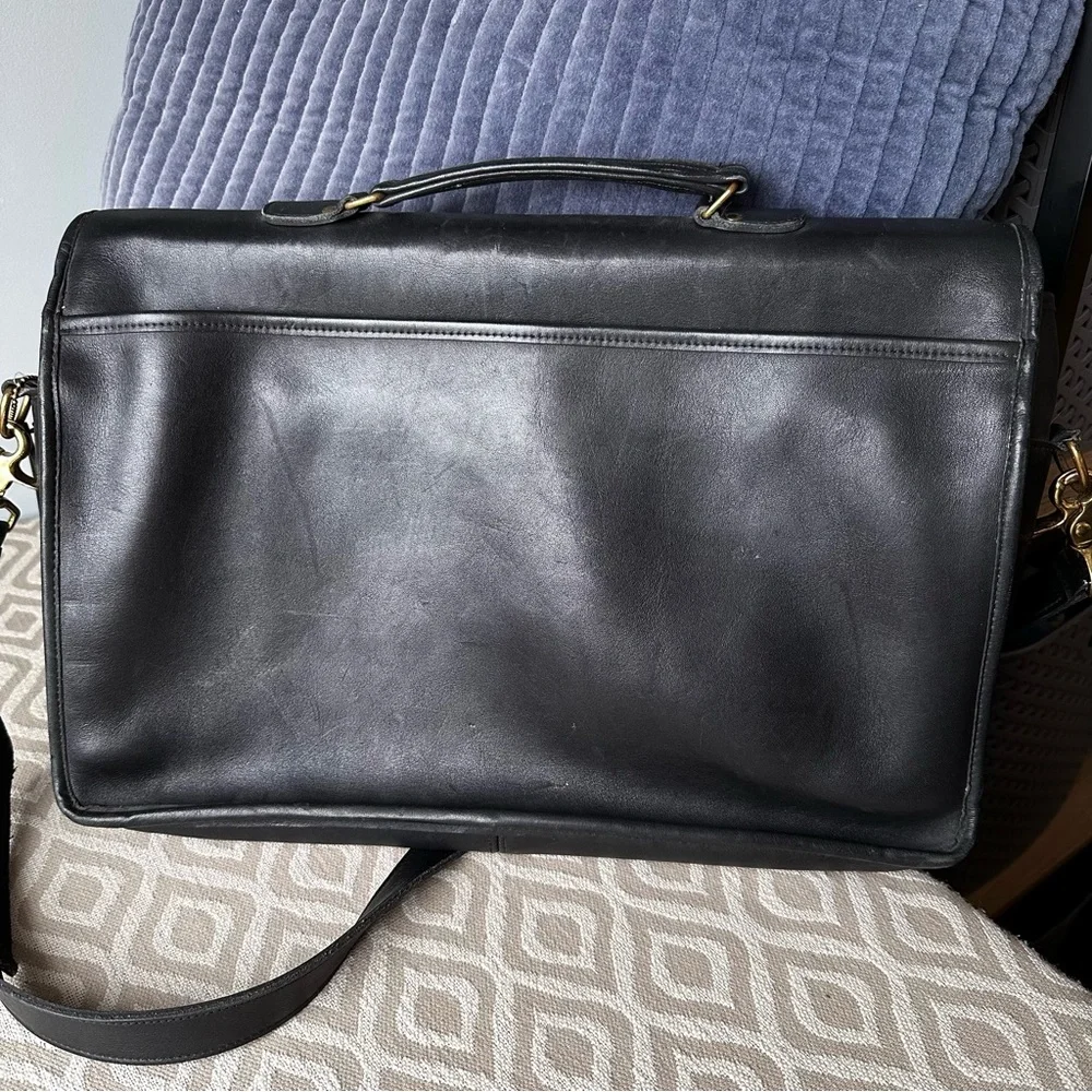 Coach Black Leather Briefcase with Gold Accents